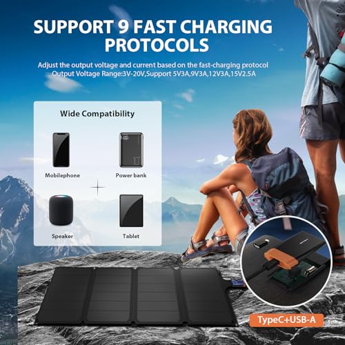 Carregador de painel solar de 36 W, painel solar USB, painel solar portátil para acampamento, painel