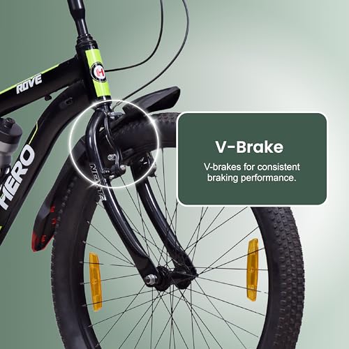 Image of Hero Rove Sports 24T Single Speed Mountain Bicycle for Mens | Black-Lime Green | Rigid | V Brake | Steel Frame : 15.5Inches | Rider Height : 4ft 4 inch - 5ft 1 inch | 95% Pre-Assembled(Ready to Ride in 5 Min)