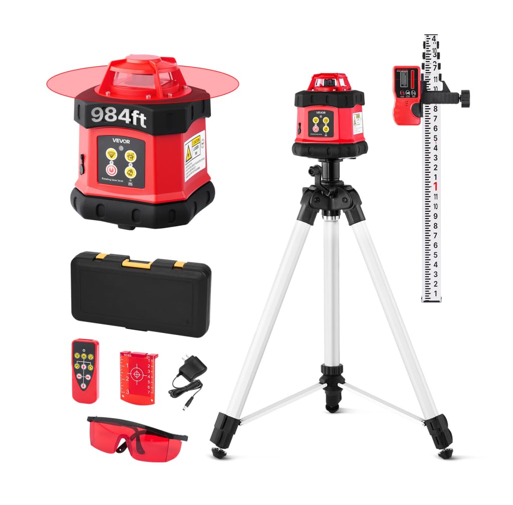 Photo 1 of ***MISSING LAZER*** VEVOR Rotary Laser Level Kit, 984ft 360-Degree Self Leveling Red Horizontal Laser Transit,with Tripod,Receiver,Remote Control, Scale, Toolcase, IP54 Waterproof, 0.12in/100ft Precision for Construction