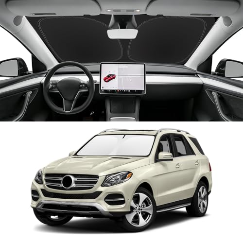 Image of Custom Fit Windshield Sun Shade for Mercedes-Benz GLE 2012-2019 | Blocks UV Rays and Sun Heat, Helps Reduce Interior Temperature, Protects Dashboard from Fading, Folds Easily for Storage