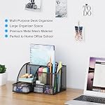 EasyPAG Mesh Desk Organizer with Drawer Multi-functional Pen Holder Stationery Organizer for Office School Supplies 6 Compartments Dorm Organizers and Storage for Desk, Black - Image 4