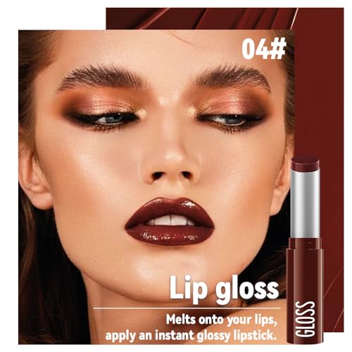 Image of 2Pc Butter Lipstick Tinted Lip Balm, Shine Moisturizing Plumper Lipstick for Women, Natural Nourishing Hydrating Lip Gloss Stain for Dry Lips, Lightweight Lip Liner Care Vegan Makeup, 04 & 05