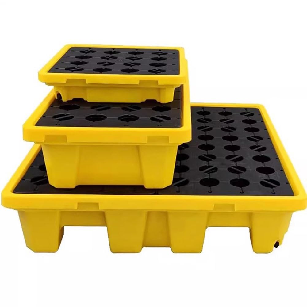 QUSYZD Modular Spill Containment Tray with Grates - Anti-Leak Pallet, 17 Styles, 120x60x18cm - Durable Spill Platform for Safe Liquid Management and Environmental P,Yellow-128 * 128 * 17cm