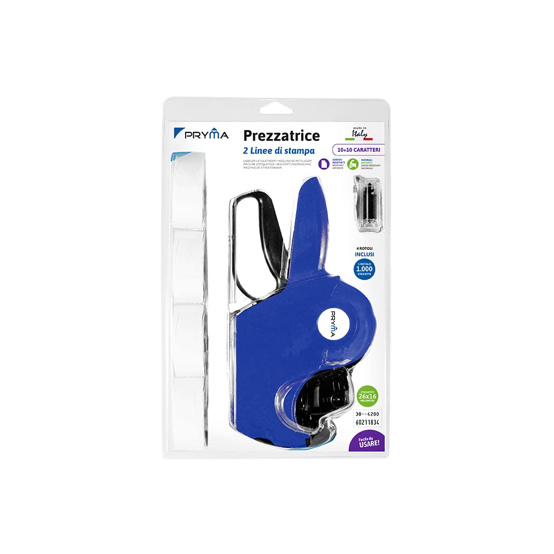 Pryma Prezzatrice 2 Linee – Etichettatrice Manuale 10-13 Caratteri per Etichette 26x16 mm – Robusta e Facile da Usare