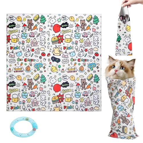 VOSSOT - VOSSOT Sac de toilettage pour Chat et Jouet Bleu avec Cercle, Couverture Portable et autocollante pour Chat