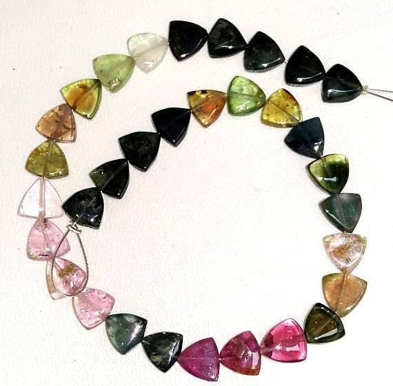 Tourmaline en perles triangles de 7-8mm, fil de pierres naturelles multicolores pour loisirs