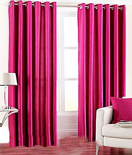 Exporthub Plain 2 Piece Eyelet Polyester Long Door Curtain Set - 8ft, Dark Pink