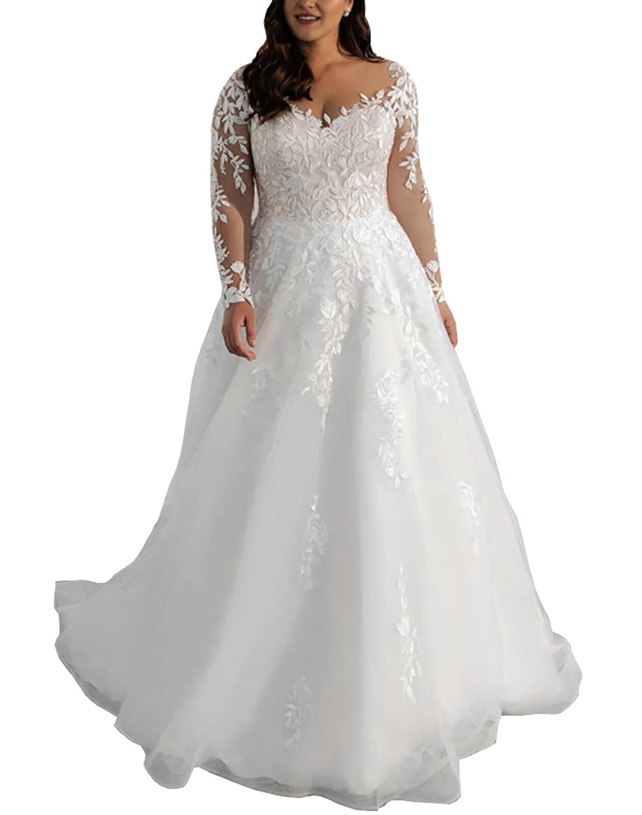 JAEDEN Spitze Brautkleid mit Ärmel Grosse Grössen Hochzeitskleider A-Linie Prinzessin Standesamt Brautkleider
