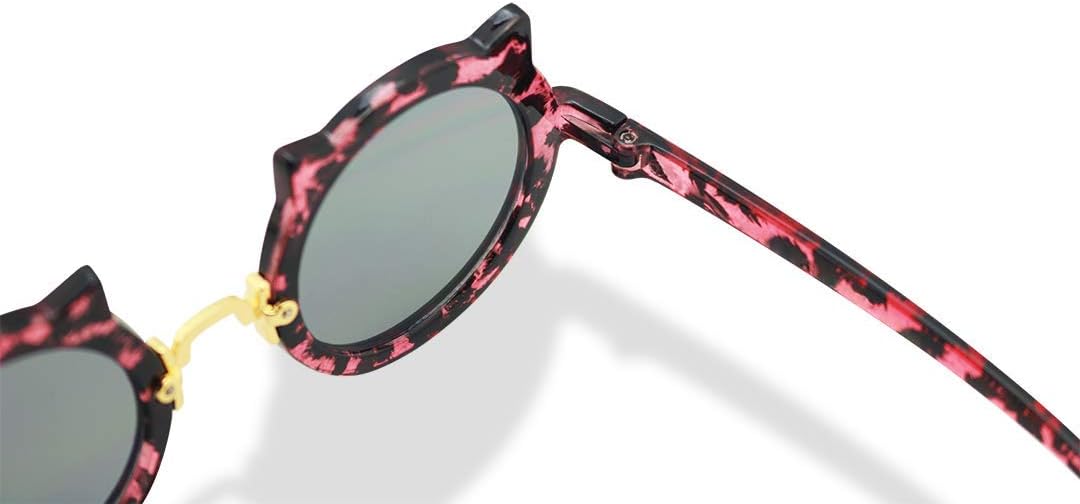ShadyVEU Girls Round Kitty Cat Ears Cheetah Leopard Colorful Kids Toddler Ages 2-7 yr. Sunglasses