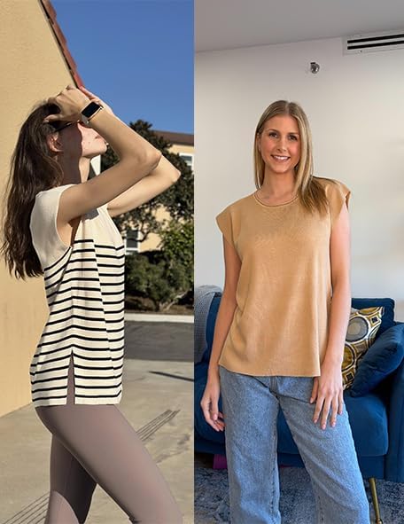 Zeagoo Sweater Vest Women Crew Neck Loose Fit Knit Lightweight T Shirts Pullover Casual Summer Outfits - Image 7