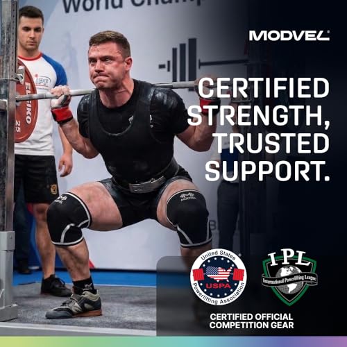Image of Modvel Strength 7mm Knee Sleeves (Pair) for Weightlifting & Powerlifting (USPA, IPL Approved) | High-Performance Knee Compression Support For Squats, Weight Lifting - Men and Women