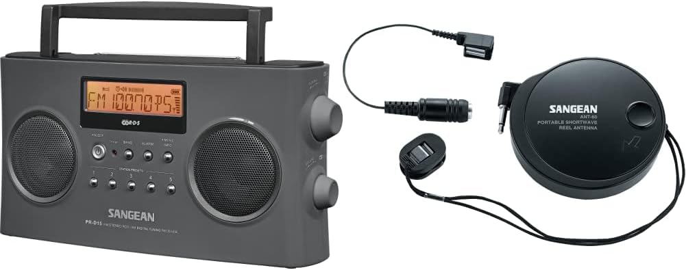 Sangean PR-D15 Digital Portable Stereo RDS Receiver Gray and Sangean ANT-60 Short Wave Antenna
