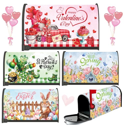Inisajace Magnetic Mailbox Covers Standard Size 21Ã—18 Inch - 4 PCS Spring Valentine\'s Day St. Patrick\'s Easter Theme Mailbox Covers Wraps, Garden Yard Farmhouse Home Outdoor Decor Supplies