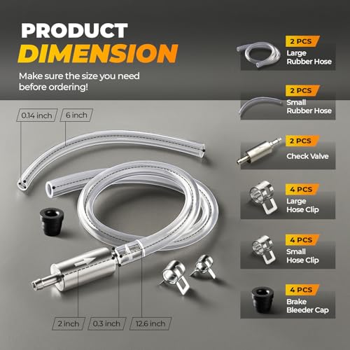 2 Pack Brake Bleeder Hose, Durable Brake Bleeder Kit with Aluminum One Way Check Valve and Soft Tube, Universal Brake Fluid Bleeding Tool for Car Motorcycle Bike Clutch