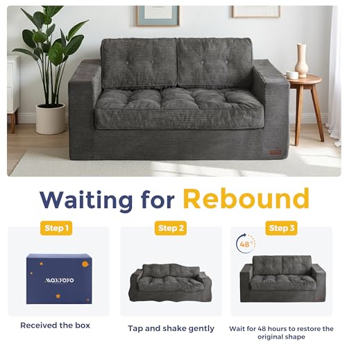 Image of MAXYOYO Loveseat Sofa Couch, Upholstered Bean Bag Chair Cloud Seat for Adults, Boneless Couch with Cushion & Pillows, Sofa in A Box, No Assembly Required, Corded Dark Grey, 2-Seat