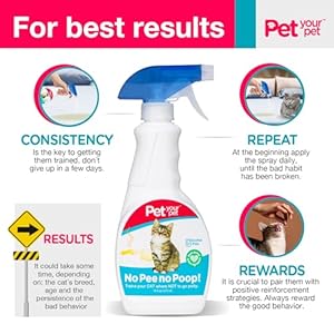 No Pee No Poop Cat Potty Training Spray, 16 Fl Oz – Non-Toxic Cat Spray Deterrent for Urine/Marking/Pooping – Natural Cat Pee Deterrent Spray – Indoor/Outdoor Keep Off Cat Spray