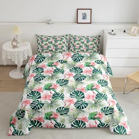 Feelyou King Size Palm Leaf Comforter Set Cover