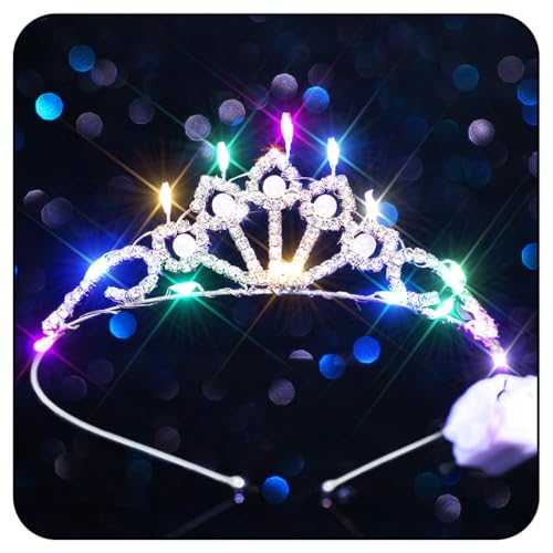 Handcess Leuchtende Funkelnde Diademe und Kronen mit Strass Silber LED Kristall kronen Stirnbänder Prinzessinnen Perlen Tiara Geburtstags kostüm Krone Party Rave Haarschmuck für Frauen und Mädchen