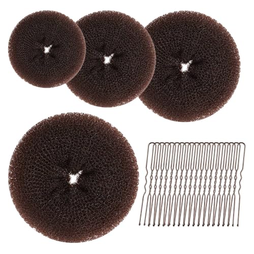 Funalix 24 Piezas Donut Moño, Donut Moño De Pelo, Kit Completo con 4 Donuts para Hacer Moños y 20 Horquillas en Forma de U, Accesorios de Peinado para Mujeres y Niñas (Marrón)