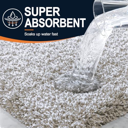 OLANLY Microfiber Bathroom Rugs 34x21, Quick Dry Bath Mat, Greige and White by OLANLY - Used condition - Image 3