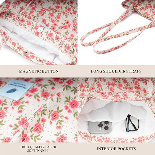 Image of Corduroy Tote Bag Cute Tote Bags for Women Shoulder Bag with Inner Pocket for Work Beach Travel and Shopping Grocery