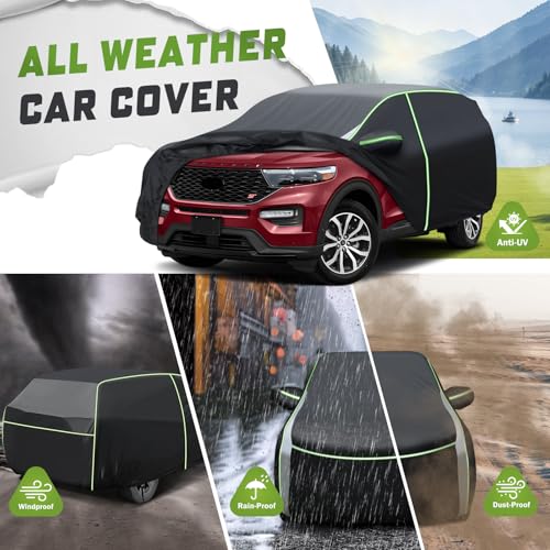 Image of Mixsuper Liner Car Cover for Ford Explorer 1995-2026, 7 Layers Full Car Cover All Weather Car Covers for Explorer, Waterproof Outdoor Cover with Zipper Door Reflective Strips