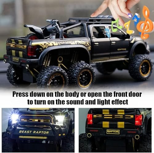 Image of Big Size Ford Raptor F150 Model Car 1:28 Scale Exclusive Alloy Metal Pull Back Die-cast Car Metal Pullback Toy Openable Doors & Light Music Birthday Gift【Colors as Per Stock】