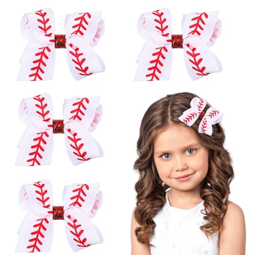 TIESOME 4 Piezas Broches de Lazo de Béisbol, Clips para el Cabello de Lazo de Béisbol de 4 pulgadas, Clips de Aficionadas Rojo Blanco, Accesorios para el Cabello de Softbol para Mujeres miniatura 1