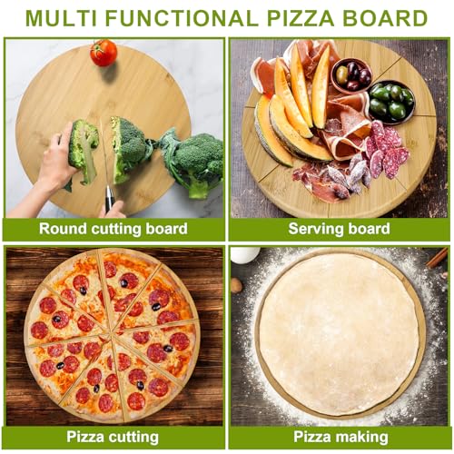 Tabla redonda para cortar pizza de bambú 16 pulgadas miniatura 3