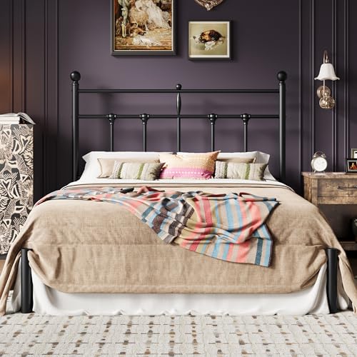Image of SHA CERLIN Full Size Metal Platform Bed Frame with Victorian Vintage Headboard /Under Bed Storage /No Box Spring Needed /Easy Assembly /Noise Free /Mattress Foundation /Black
