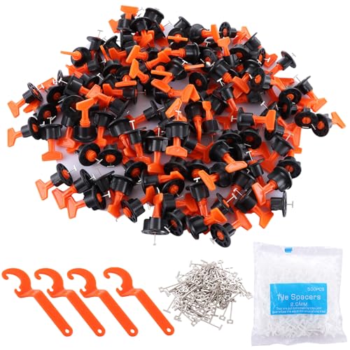LOLYSIC Tile Leveling System 200Pcs Tile Leveler Spacers with 4 Special Wrench 500Pcs 2mm (1/12) Spacers 100Pcs T Needles Tiles Installation Tool Kit for Wall Floor Building