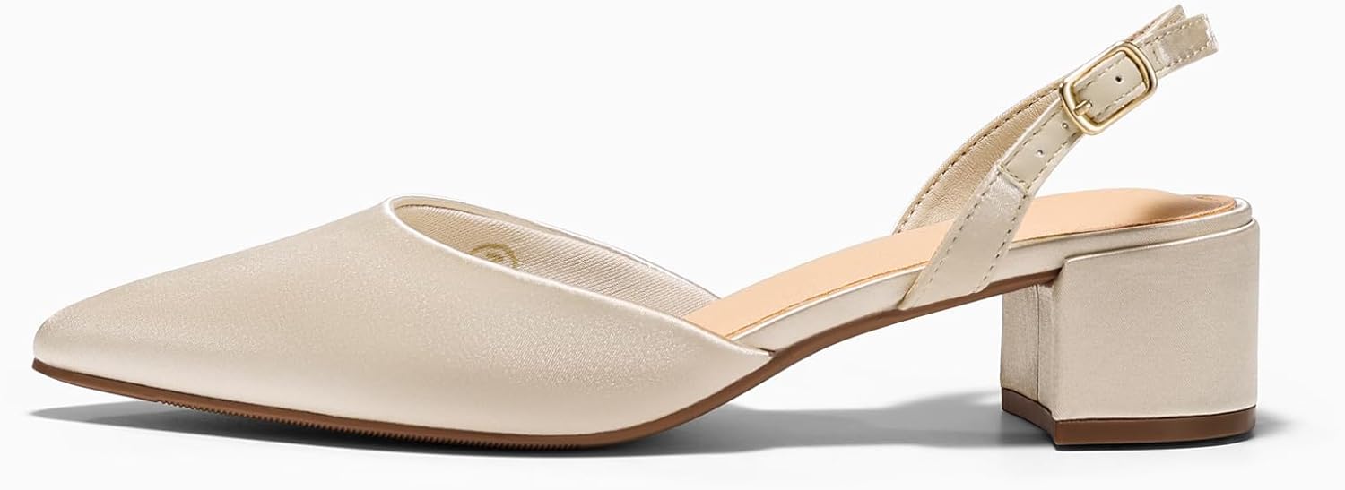 Coutgo Womens Low Chunky Heels Slingback Closed Pointed Toe Pumps Party Wedding Dress Shoes - Image 4