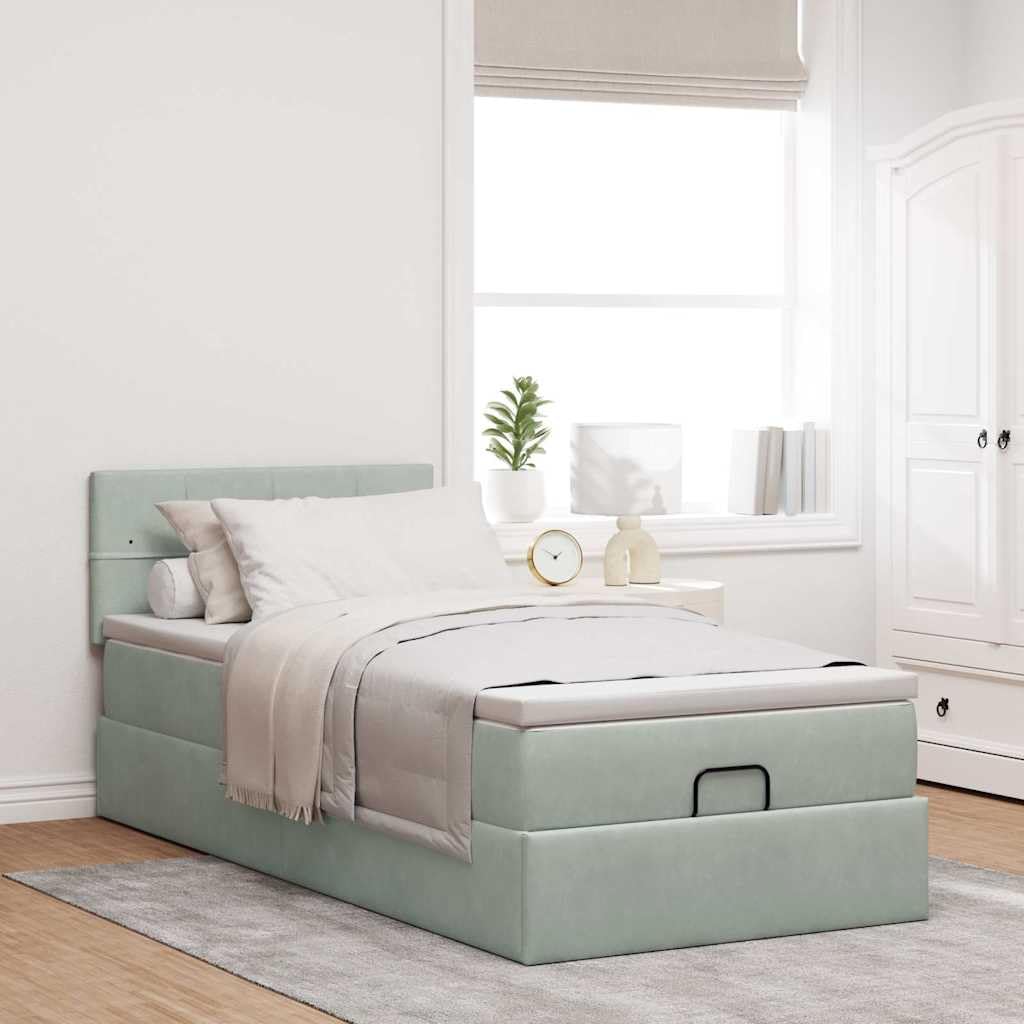 IKAYAA Boxspringbett 100x200 mit Matratze und Bettkasten Boxspringbett mit Stauraum Polsterbett 100x200 mit stauraum Bettgestell mit Lattenrost-Hellgrau-100 x 200 cm