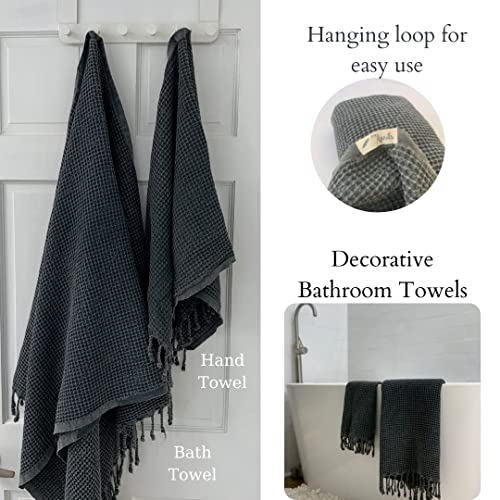 Myaprils Turkish Towel 100% Cotton Luxury Vintage Black Beach Towels, Waffle Weave Oversized Peshtemal Extra Soft Quick Dry Towel For Pool Shower Bath Gym Fouta Yoga Travel Bathroom Decor #TOP4