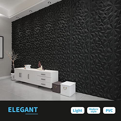 Image of Kayra Decor 3D PVC Wall Panels - Small Diamond Design, Black Color 19.7 inch x 19.7 inch (Pack of 6) - Covers 16.17 Sq. Ft.
