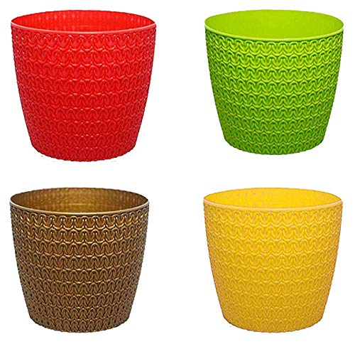Image of Go Hooked Plastic Planter Pots Set of 4 | Multicolor Flower Pots Perfect for Home, Office & Garden Decor | Big Oslo Pot 7.5 Inch for Indoor & Outdoor Plants | Durable, Lightweight & Modern Design