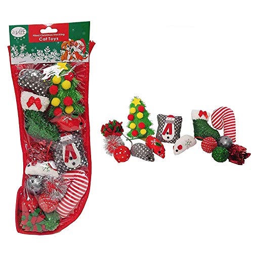 Cat Christmas Stocking with Toys - 14 Toys