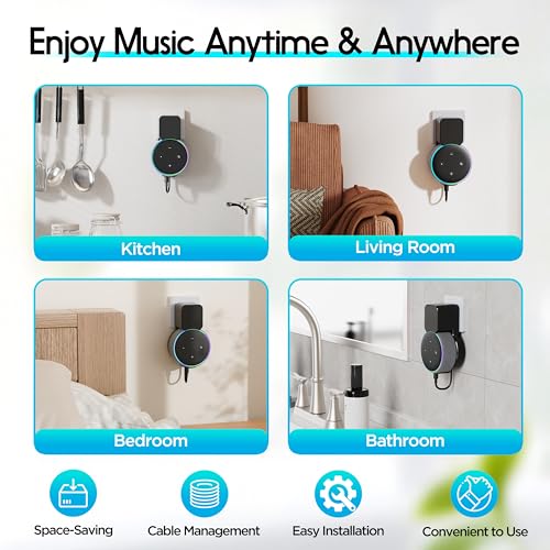 Image of Wall Mount Holder for Dot 3rd Generation, Space Saving Accessories Alexa Holder, Dot 3 Accessories with Built-in Cable Management Without Messy Wires, Black