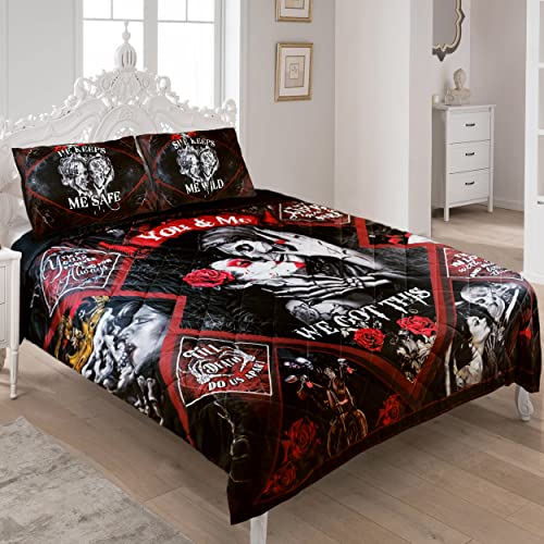 Gothic Skull Bedding Decorations, Anniversary, Birthday Gifts For Couple, Him, Her, Wife, Husband, Romantic Gift For Boyfriend, Girlfriend, Long Distance Relationship Gifts, King Size Bedding Set #TOP6