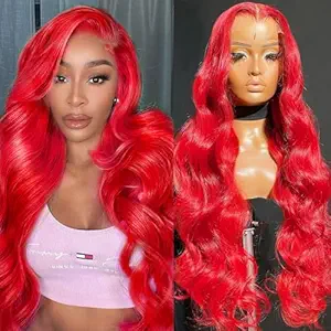 AAY Red Wig Human Hair 200 Density 13x4 HD Lace Front Wigs Human Hair Pre Plucked Real Hair Frontal Wigs for Women Body Wave Lace Frontal Wigs Human Colored Hair Glueless Wig 22 Inch