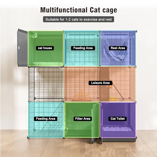 PAWING Gaiola multifuncional interna para gatos com caixa de areia gaiola externa para gatos com cas