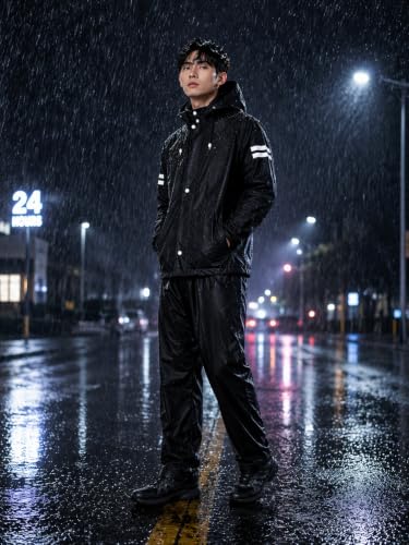 Image of TAGAS Men's Raincoat ||Waterproof for Bike ||Reversible Double Layer with Hood || Set of Top and Bottom With Cap rain Wear