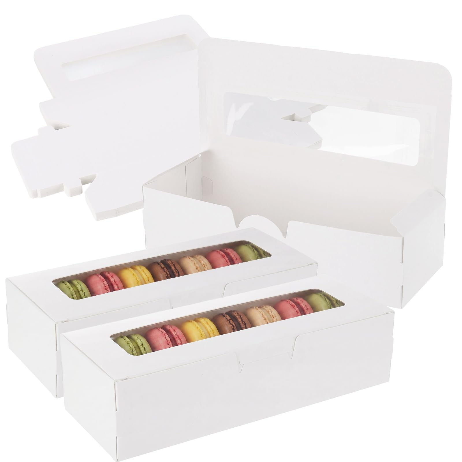 Swylexn 60 Pack Macaroons Box, 20.5x7.5x5cm Bakery Boxes with Window, Macaroons Gift Box, Dessert Boxes Packaging, Baking Boxes for Gift Giving