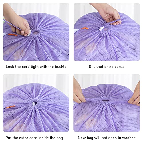 Polecasa Heavy Duty Large Mesh Laundry Bags With Id Tag And Locking Drawstring Closure - 2 Pack, 24 X 36 Inches - Laundry Hamper Liner, Washable Laundry Bag For Travel, Sports, Dorms (Purple) #TOP5