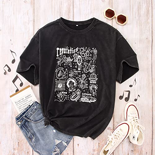 Gliglittr Women's Reputation Graphic Oversized T Shirt Country Music Track List Short Sleeve Tee Music Concert Fans Gift Top(Charcoal Black,Large) #TOP3