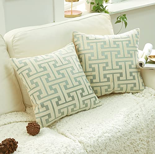 Womhope Throw Pillow Covers Cases Chenille Jacquard Geometric Cushion Square Decoration Shell Pack Of 2 (18 X 18 Inch, Light Blue-Green) #TOP2