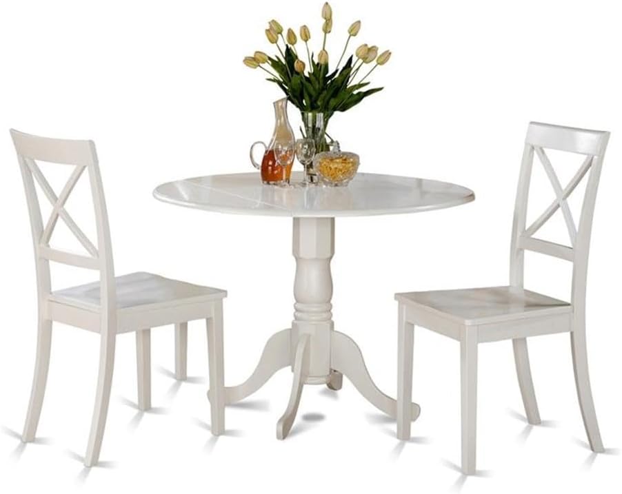 East West Furniture 3 Pc Small Kitchen Table and 2 Dining Chairs, 3 Pieces, Linen White Finish