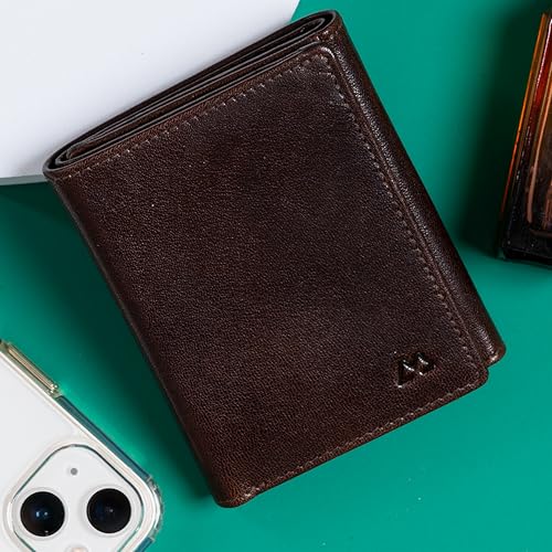 CAMELLO Crunch Leather Tri-Fold Men's Card Holder – Slim & Stylish Wallet for Everyday Use/Three Slip Pocket / 5 Card Slot,1 ID Slot and Two Bill Compartment. (Brown)4