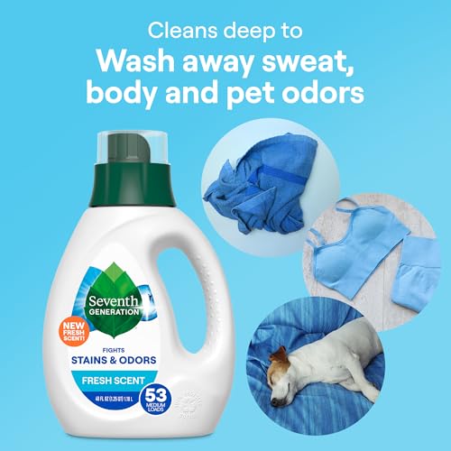 Image of Seventh Generation Laundry Detergent, 40 oz (53 loads), Fresh Scent, Fights Stains & Odor, Concentrated Formula, Scent Made From 100% Essential Oils & Botanical Ingredients