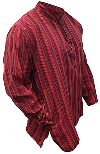 SHOPOHOLIC FASHION Multicolore Mix Dharke Rayures Confortable Léger Manches Longues Traditionnel Grand-Père, Chemise Hippie Boho, S M L XL XXL XXXL - Marron Mix, 3XL